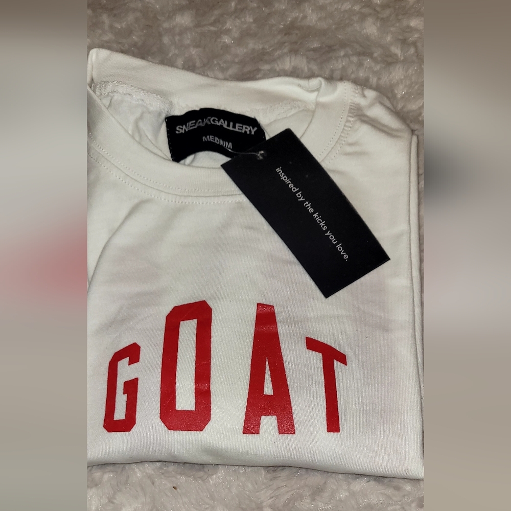 White T-Shirt with Red GOAT Print